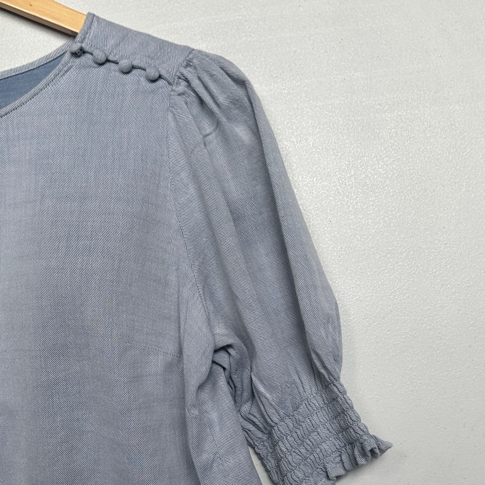 Who What Wear Sky Blue Puff Sleeve Blouse - Picture 5 of 8